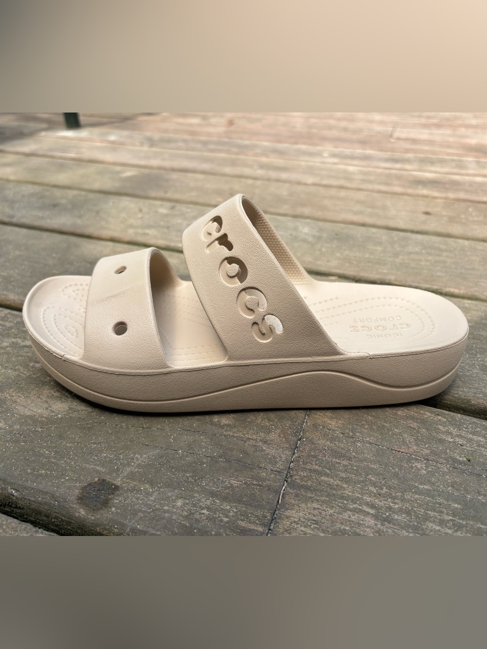 Crocs Baya Beige Platform Two Strap Slip On Slide Waterproof Sandals Size 10